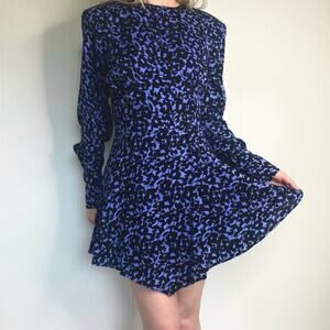 THE NEW ARRIVALS Long Sleeve Black & Blue Ditzy Floral Minidress US 8
